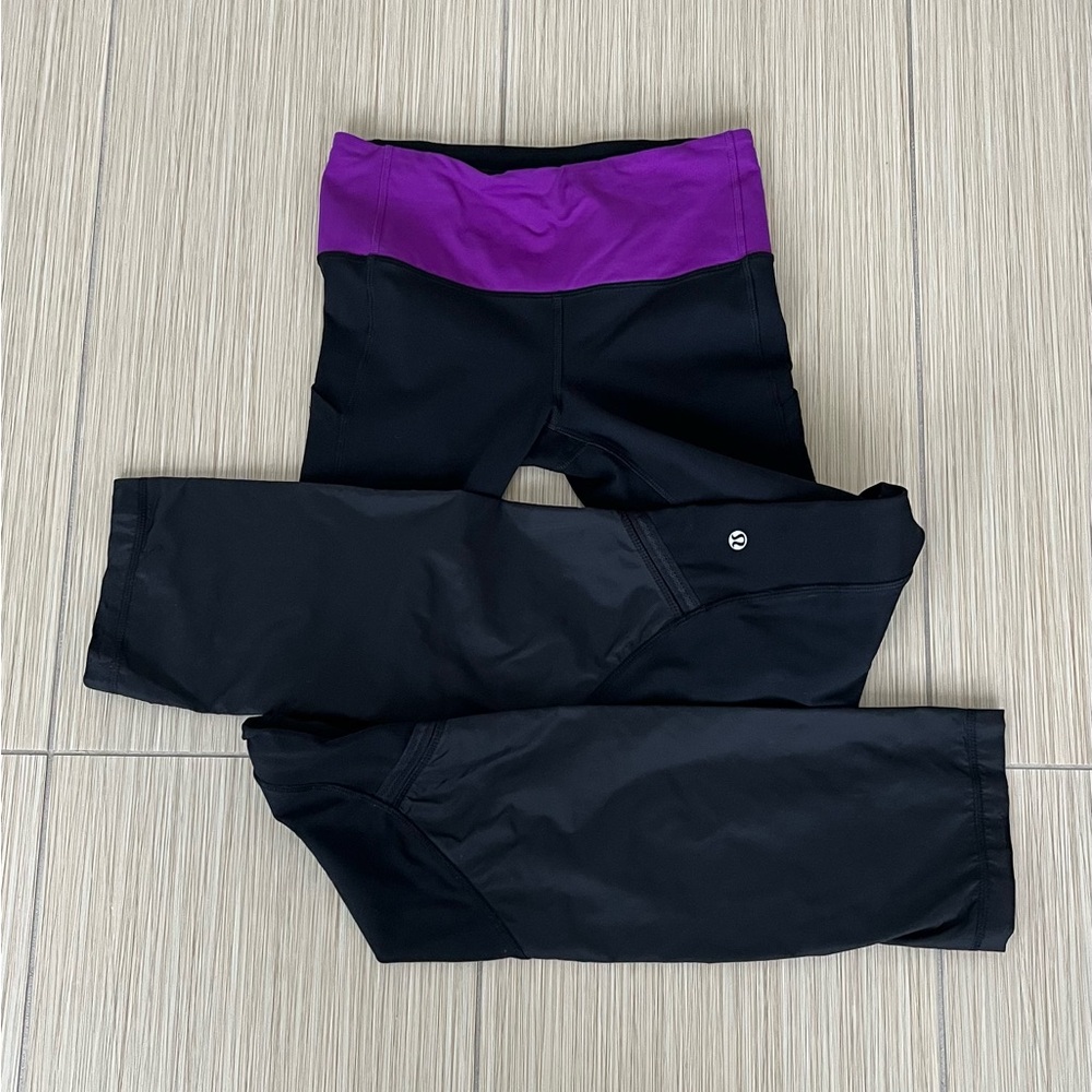 Lululemon rare leggings w nylon/windbreaker lower leg detail